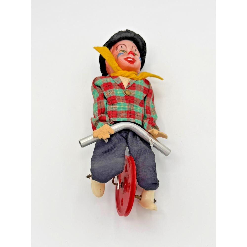 Vintage Mechanical Clown Acrobat on Unicycle Toy Pedal Action Circus Figure